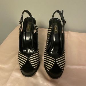 Black and White Striped Heels